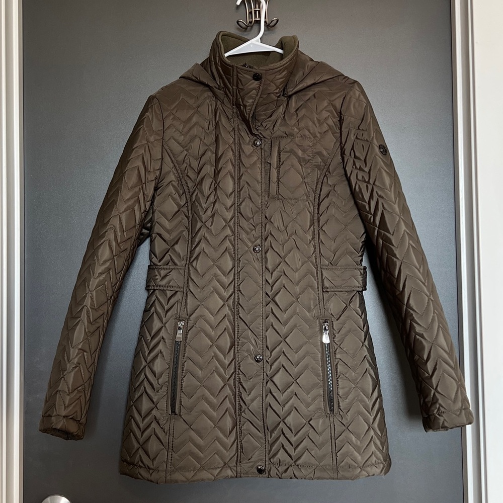 Calvin Klein Women’s Chevron Quilted Coat Green Size M